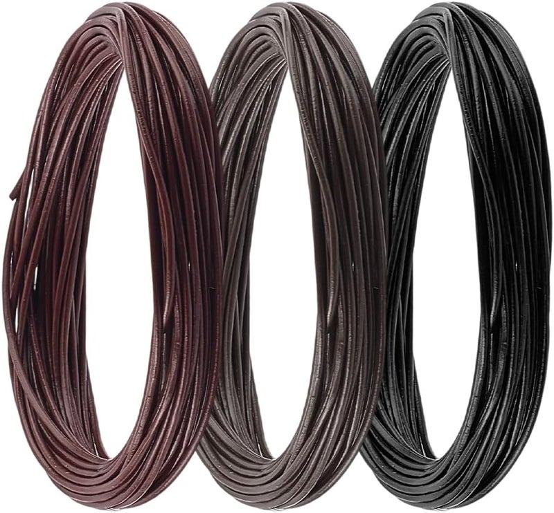 CALFOVERA 16.4 Yards Cowhide Round Leather Cord for Crafts 3 Colors Thin Genuine Leather String 1MM Lace Cording Rope Braiding Strip Thread for Jewelry Making Necklace Bracelets Wraps Beading - Image 1
